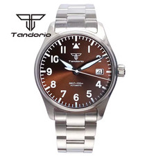 Tandorio Men's 39mm S/S Dive Wristwatch NH35 Automatic Luminous Date Watch Brown