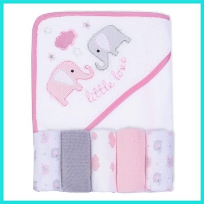Baby Towels and Washcloths, Soft Absorbent Pink Baby Bath Towel Set, Elephant...