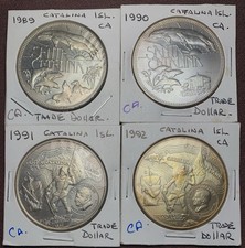 1989-1992 4 Coin Set - Santa Catalina Island Trade Dollar $1 Toned Medal