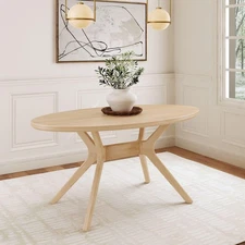 Verso Oval Dining Table, 62 Inch Solid Wood Kitchen, Minimalist Table for Din...