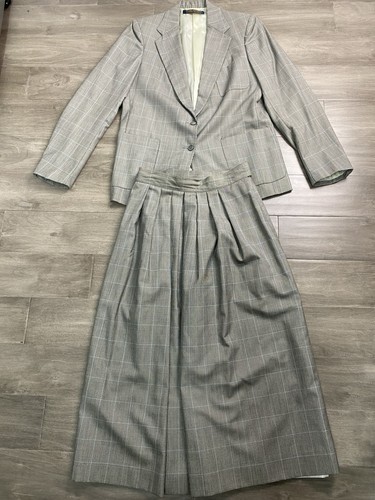 Vintage Brooks Brothers 2PC Blazer Skirt Wool Suit Set Women’s size 12 Gingham