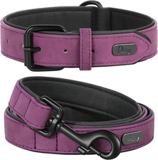 Soft Padded Leather Dog Collar and Leash Set, Heavy Duty Dog Leash and Collar Se