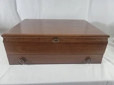 Fruit Wood Silverware Storage Chest - 16" x 11.5" x 5.5" - Velvet Lined -FR SHIP