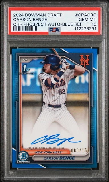 2024 BOWMAN DRAFT CHROME PROSPECT AUTO BLUE REFRACTOR CARSON BENGE /150 PSA 10