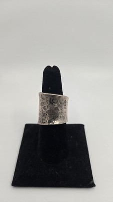 Vintage Mexico Sterling Silver Hammered Split Tapered Ring Signed HOB Size 7.5