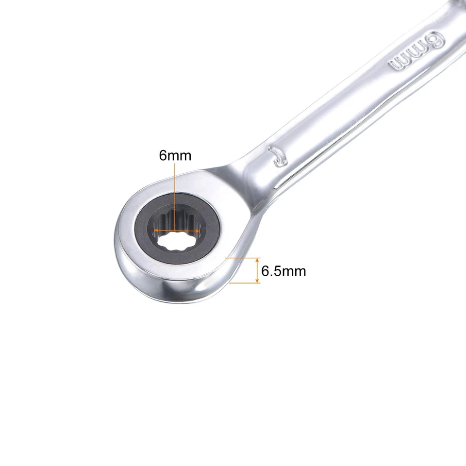 6mm Stubby Ratcheting Combination Wrench Metric 72 Teeth Box Ended Tools CR-V - Imagen 3 de 4
