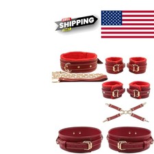 Leather Bondage Toys Kit with Adjustable Ankle and Wrist Restraints for Couples