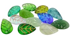 Czech Glass Leaf Beads Green 17mm Top Thread Qty:12