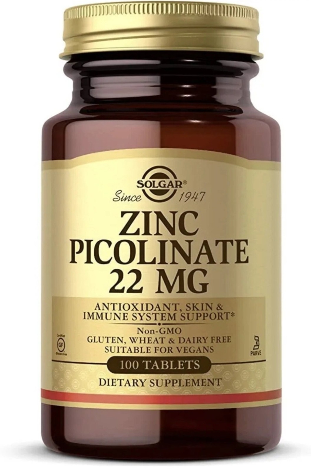 Solgar Zinc Picolinate 22 Mg Tablets - Healthy 100 count (Pack of 1), Gold