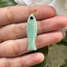 Colgante de pez amazonita tallado piedras preciosas ojo de ónix negro pez afortunado joyería