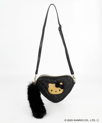 Sanrio Characters Hello Kitty Heart-Shaped Pochette w/Furry Tail Black JP LTD