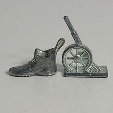2 Vtg Parker Brothers Monopoly Board Game Replacement Pieces/Tokens Shoe, Cannon