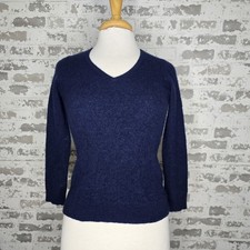 Charter Club 100 Cashmere Sweater Womens Small Navy Blue V-Neck Long Sleeve