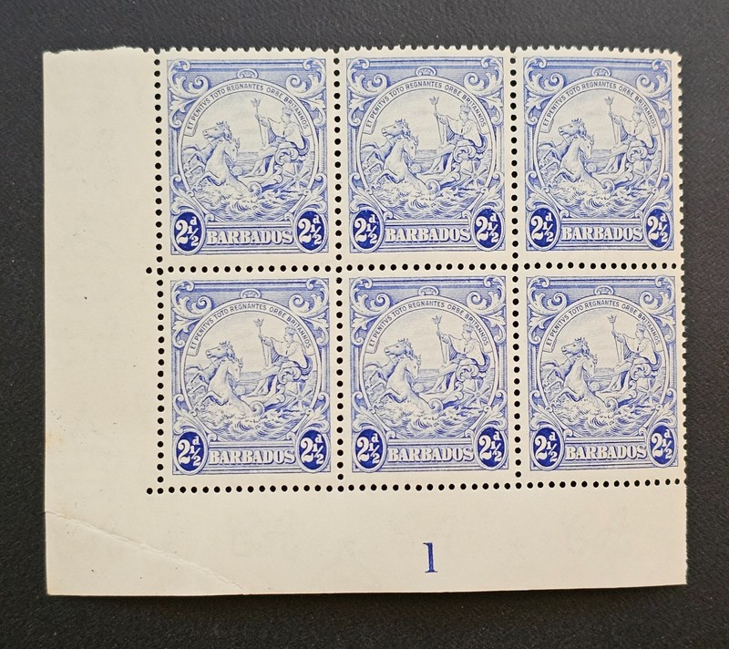 Barbados 1938 KGVI 2½p Ultramarine SG #251 Corner Block Sheet #1 Mint NH