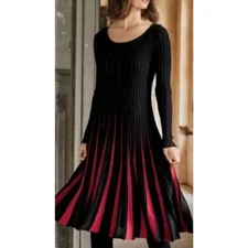 PERUVIAN CONNECTION Black Red Serenissima Fit & Flare Pleated Midi Dress Size L