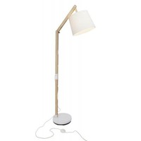 Brilliant Standleuchte Carlyn 1-Flammig E27/60W Metall/Holz Weiß & FußSchalter