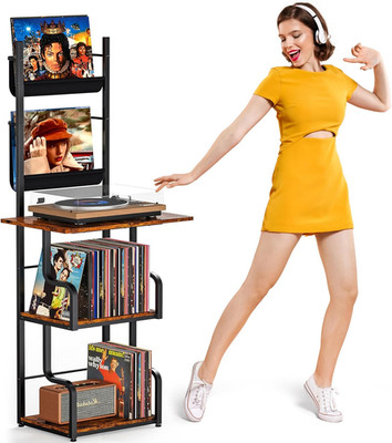 Record Player Stand with Vinyl Storage, Tall Record Player Table with Rack Turnt