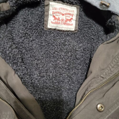 Levi's Jacket Mens XL Sherpa Lined Hooded Trucker Field Full Zip Military Green - Picture 4 of 8
