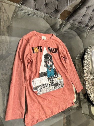 Zara Girl’s Collection Long Sleeve Coral T-shirt Love Music Size 8 - Picture 2 of 10