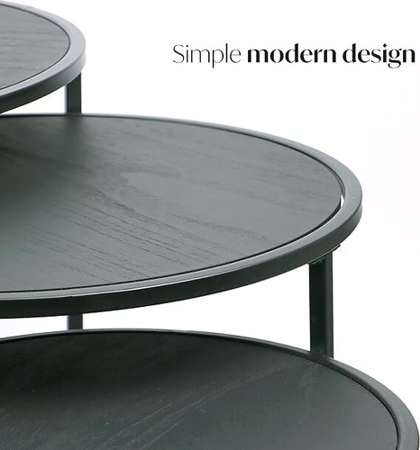 Round Nesting Set of 3 Stacking End Side Tables for Living Room Balcony Bedroom - Picture 6 of 23