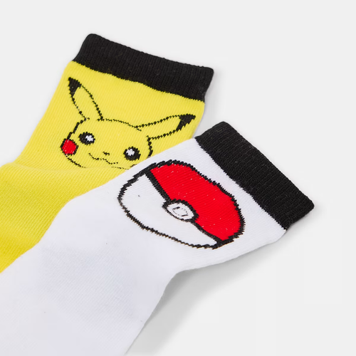 Kids Pokemon 2 Pack Crew Socks Brandlab Licensed Sizes Pikachu Pokeball - AUS - Picture 2 of 2