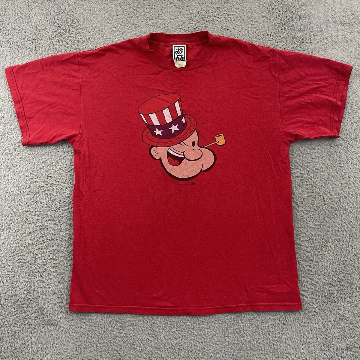 Vintage Popeye T-Shirt Adult L Red Uncle Sam Cartoon Short Sleeve 