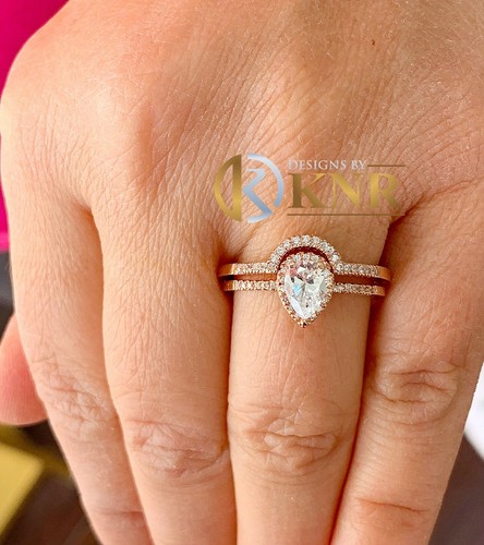 14k Rose Gold Pear And Round Natural Diamonds Engagement Ring Band Halo 1.20ctw - Picture 9 of 10