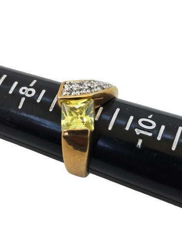 GR Thailand Ring goldfarben mit gelbem Stein und CZ Steinen - Bild 2 von 5