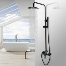Black Bathroom Shower Faucet Set Rainfall Hand Spray Mixer Wall Mounted Tap