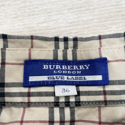 Burberry Blue Label Logo Embroidered Shirt Nova Check Beige Size36