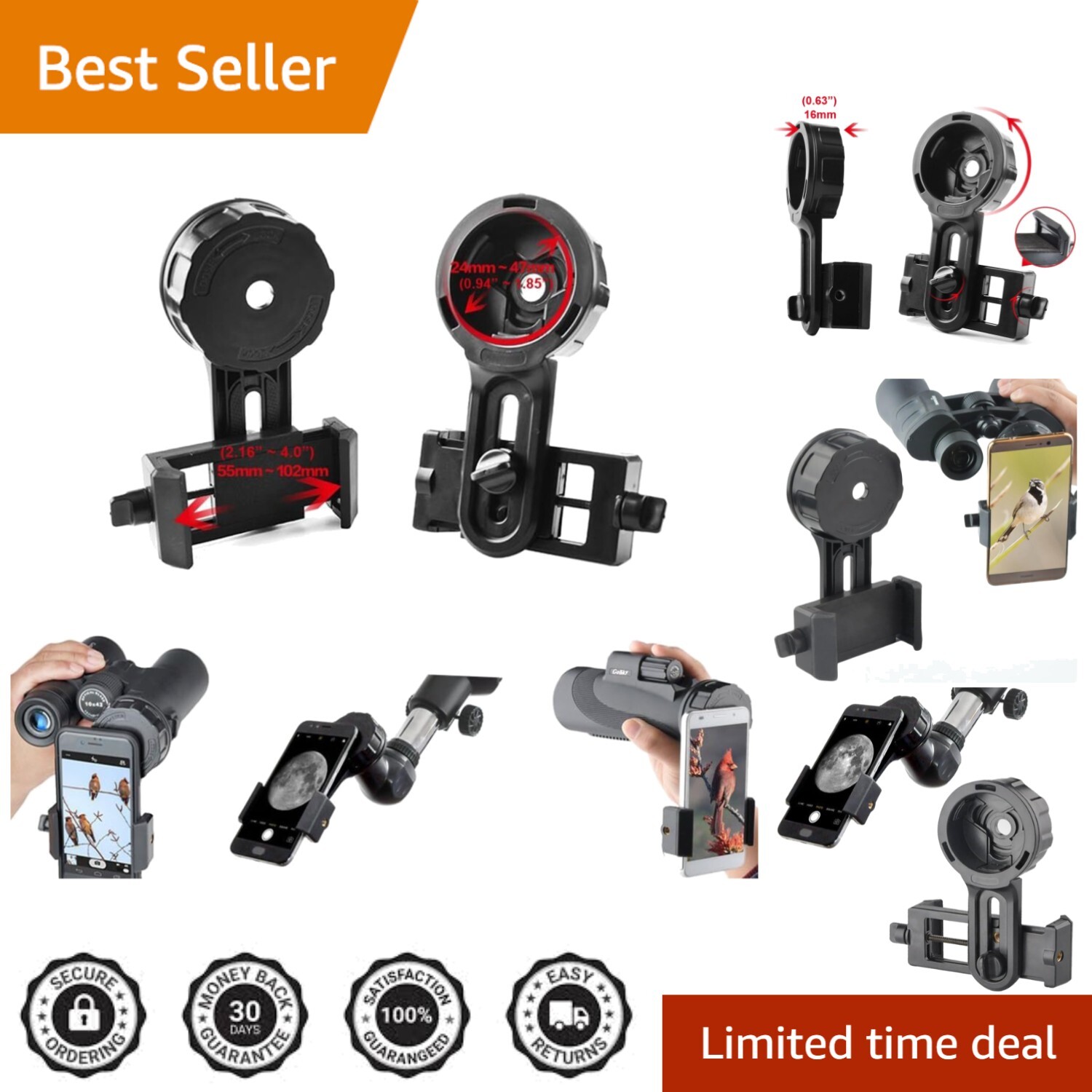 Easy-to-Use Digiscoping Phone Adapter Compatible with Binoculars & Telescopes
