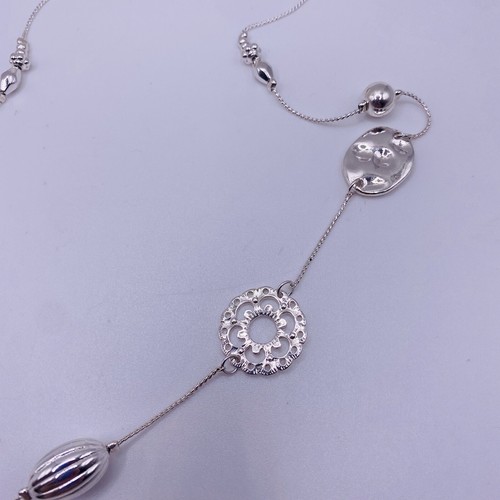 Laura Ashley Silver Tone Metal Stationary Bead Long Necklace 34” New - Picture 3 of 4