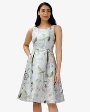 Adrianna Papell Metallic Floral Print Jacquard Boat Neck Fit & Flare Dress 10