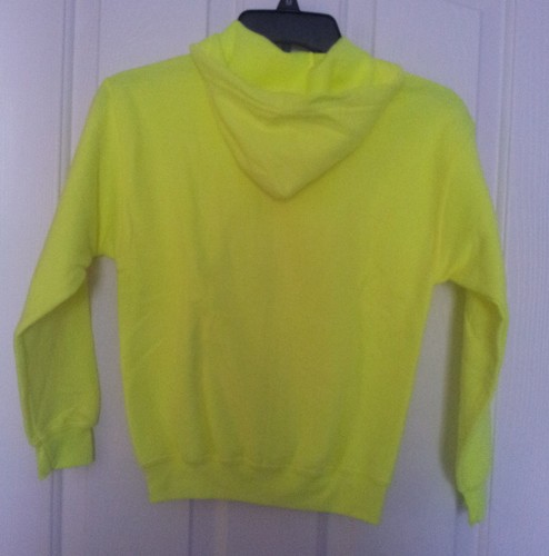 Gildan Kids Neon Safety Green Zip Front Fleece Hoodie Sweatshirt M-L-XL Pockets - Picture 2 of 17