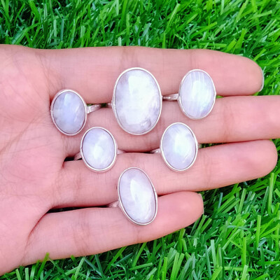 Flashy Moonstone Gemstone 925 Sterling Silver Plated Wholesale Lot Bezel Rings