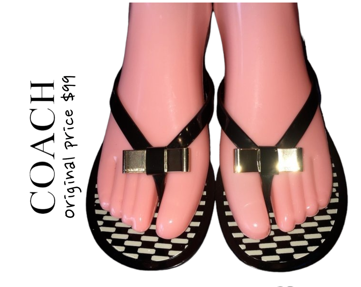Coach New York Black & White Jelly Flip Flop Flat Slip-On Coach New York Black & White Jelly Flip Flop Flat Slip-On