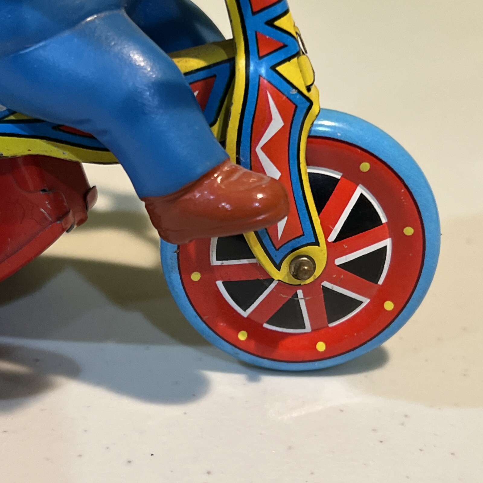 TIN LITHO WIND UP TOY- BOY RIDING TRICYCLE - WORKING - NICE