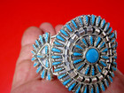 STERLING SIGNED TURQUOISE BRACELET VINTAGE TJB MARK TRI PANEL KINGMAN HAND MADE — photo 9