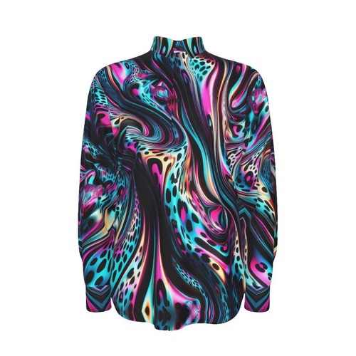 Trippy Cotton Mens Dress Shirt Oxford Rave Psychedelic Leopard Purple Blue