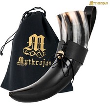 Viking Drinking Horn with Black Leather Holder Medieval Norse Beer Ale 500 ML