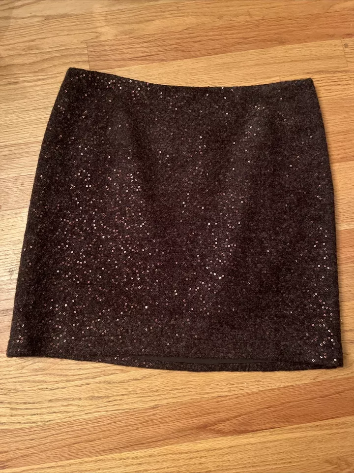 J. Jill Skirt Women Size 10 Sequin Wool Blend Lined Brown Side Zip A Line Skirt