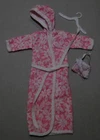 1980s VINTAGE Barbie Doll Clothes-handmade PINK Flannel HOOD BATH ROBE/MATCH BAG