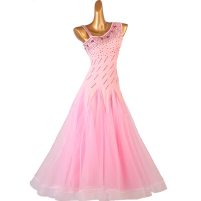 NEW Latin Ballroom Dance Dress Modern Salsa Waltz Standard Long Dress#F737  Pink | eBay