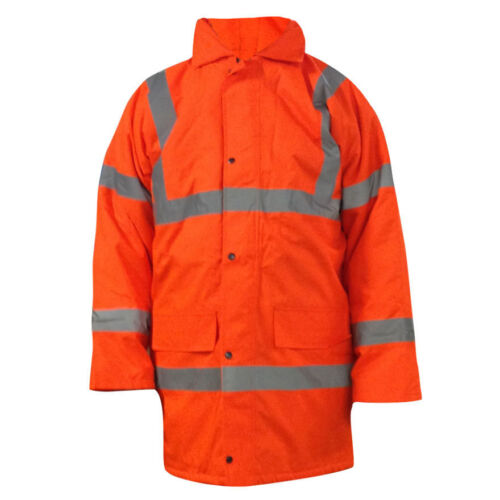 Bauunternehmer Sicherheit Hi High Vis Sichtbarkeit gelb orange lang gepolsterte Manteljacke - Bild 2 von 3