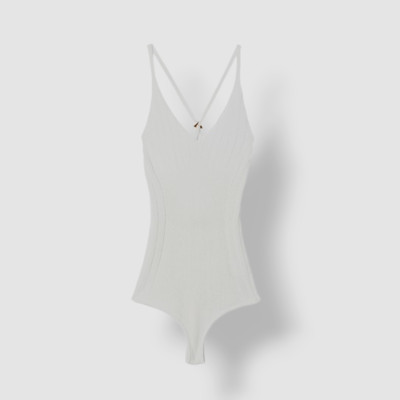 $395 Aeron Women's White Ribbed Crisscross V-Neck One-Piece Bodysuit Size M