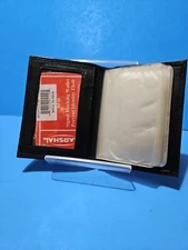 RFID Black Credit Card Window ID Genuine Leather Wallet 16 Clear Sleeves Men's