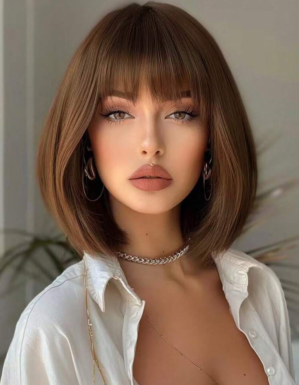 Perruque synthétique brun clair 35cm pour changer de coiffure sans abîmer vos cheveux