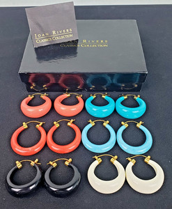 Authentic 6 Pairs Vintage Joan Rivers Gold Plated Lucite Chunky Hoop Earrings 4 Colors