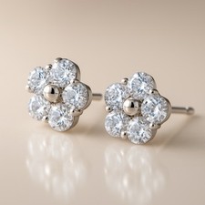 Crystal Clear Round Flower Stud Earrings Cubic Zirconia Rhinestone