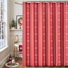 Christmas Shower Curtain White 70"W x 72"L Pack of 1 Snowflake White on Red